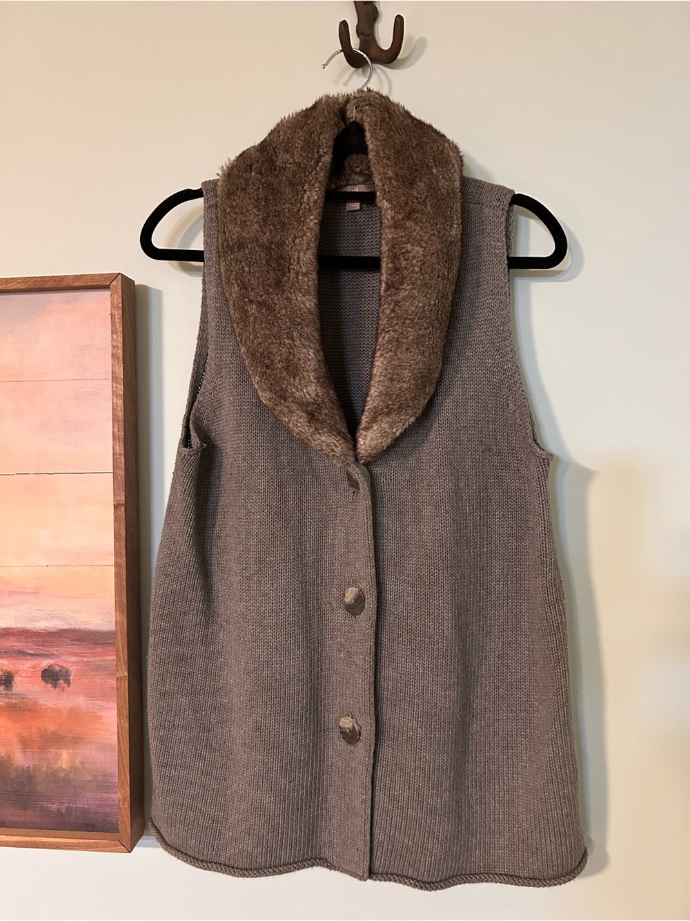 J. Jill Brown Faux-Fur Collar Knit Vest